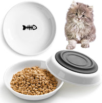 Cat Food Bowl, Whisker Friendly Ceramic Cat Bowls with Nonslip Silicone Bottom, Pack of 3 Quiet - Fishbone Deep 3 Pack