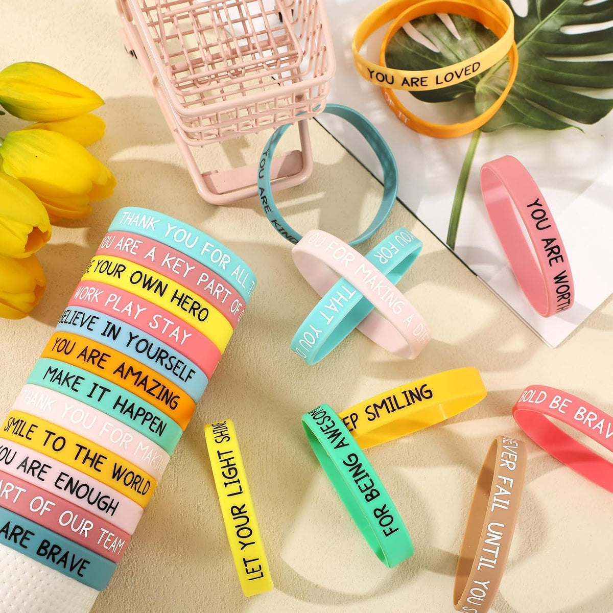 JUNEBRUSHS 64pcs Halloween Party Favors Silicone Bracelets Rubber - Macaron Style - image 3