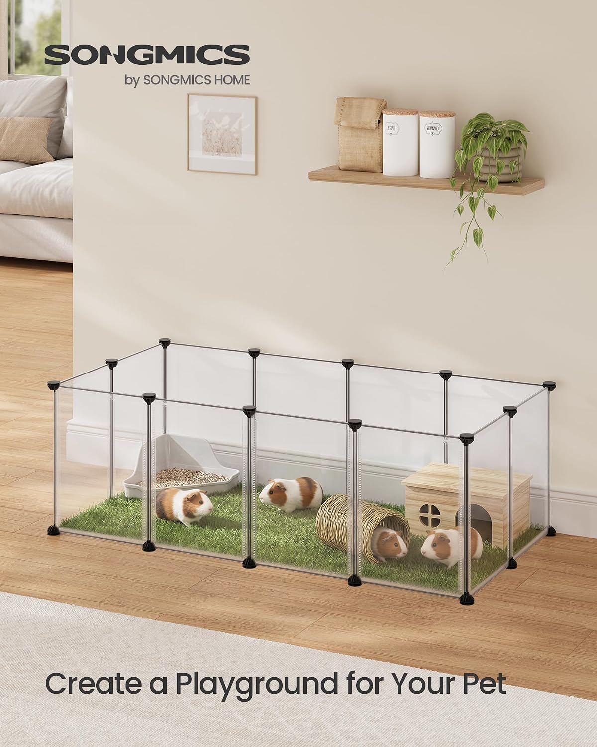 SONGMICS Pet Playpen with Floor, Small Animal Playpen – Essentials for Small Pets - White / 12 Panels - 47.2"L x 23.6"W x 15.7"H - image 2