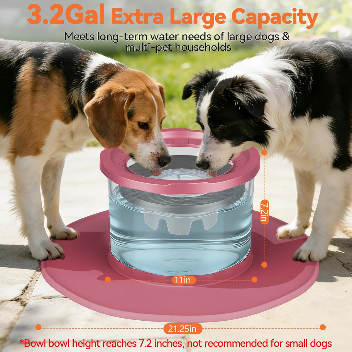 12L No Spill Stainless Steel Dog Water Bowl for Large Dogs – Essentials for Dogs - Pink - image 2