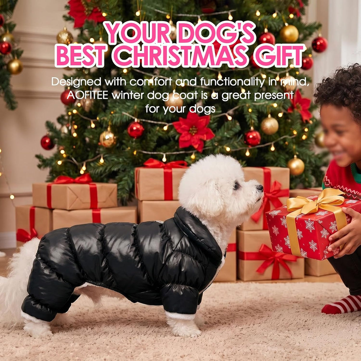 Dog Coat Waterproof Dog Jacket Fullbody Dogs Winter Coat Snowsuit – Essentials for Dogs - Black / XX-Large - image 4
