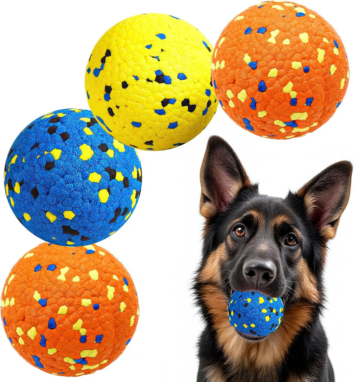 Kimee Dog Balls Tennis Balls Dog Chew Toys for Aggressive Chewers - 4 Balls (Tri-Color 2.75in)