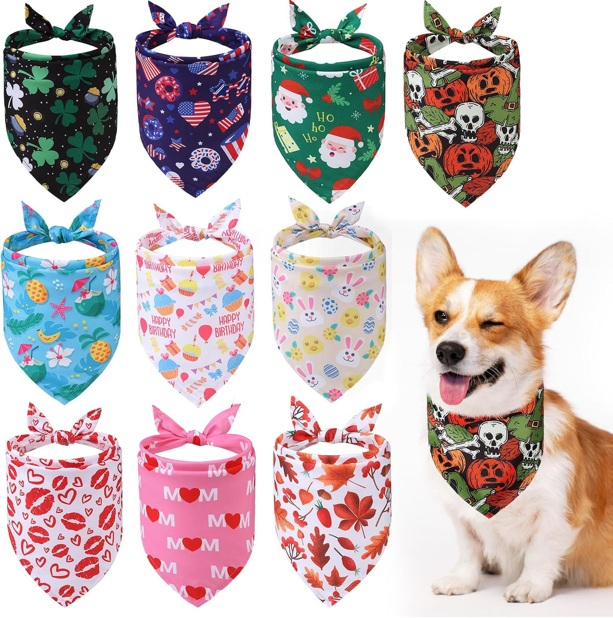 PAWCHIE Holiday Dog Bandanas 10 Packs - Holiday-Classic(10 Pcs)