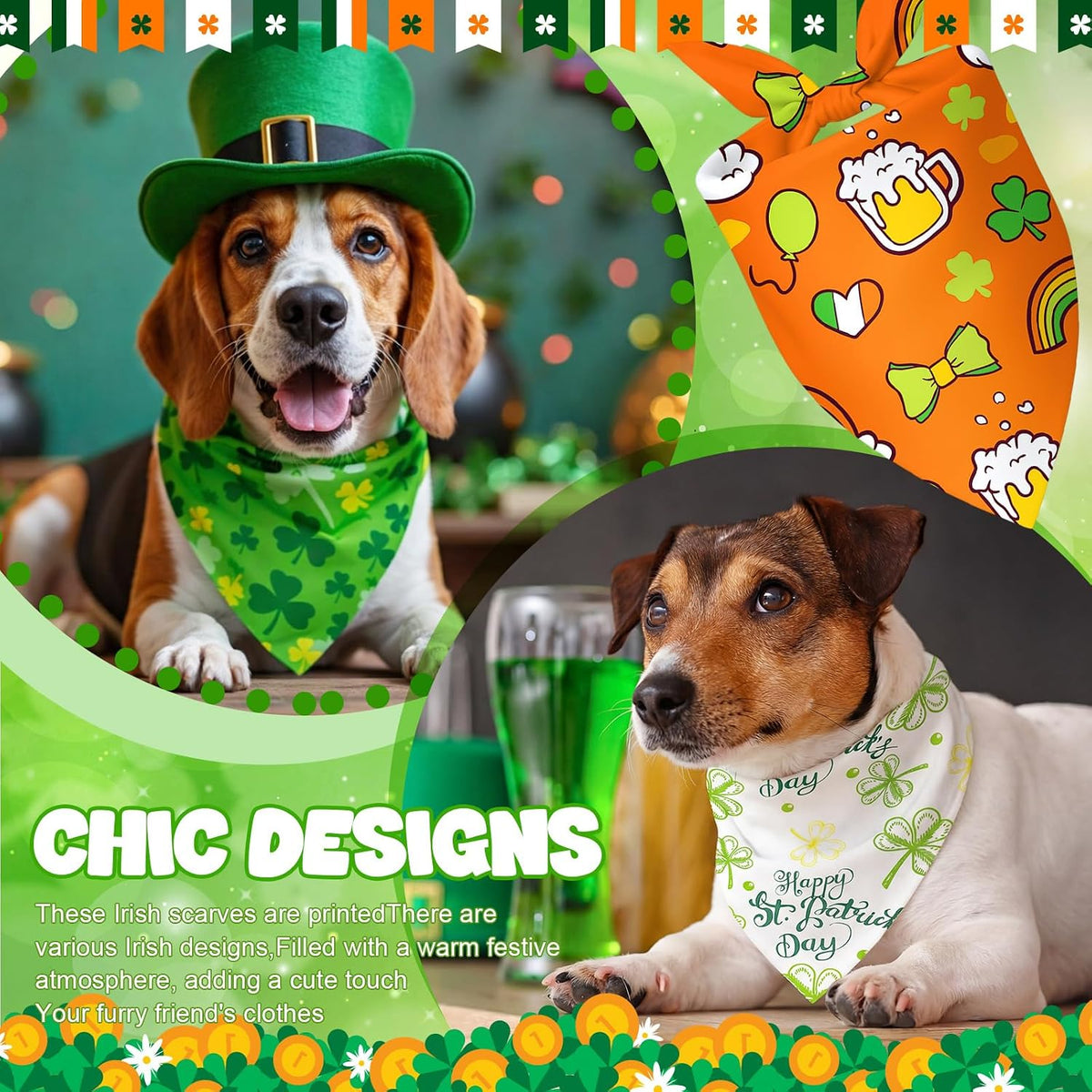 Abbylike 50 Pcs Halloween Dog Bandanas Bulk - St Patricks Day / 25.6 x 17.7 x 17.7" - image 2