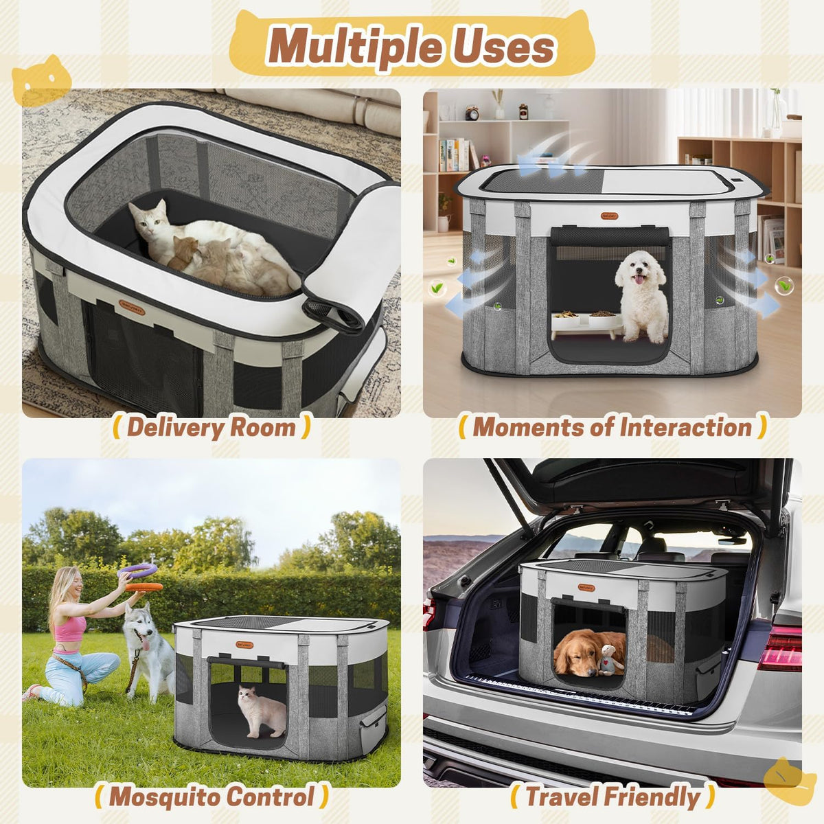 Foldable Pet Playpen, Cat & Puppy Playpen - Grey / 1 / X-Large(45''×34''×26'') - image 4