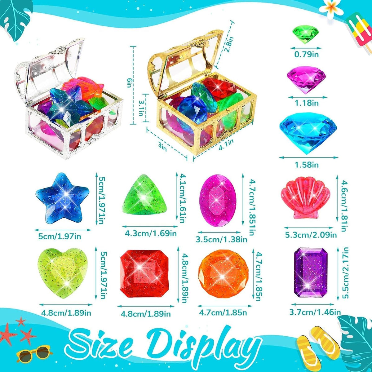 MARFOREVER Extra Large Diving Gem Pool Toys 60MM Extra Big Colorful - Pirate Chest Gems - image 2