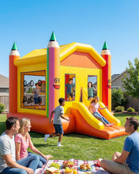 NBSPORT white bounce house with slide, ball pit and mesh walls - view 3