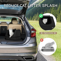 PETSFIT Portable Cat Litter Box - Removable 2-Layer Leak-Proof Lining, Scratch-Resistant Fabric with Sturdy Support Frame, Travel & Collapsible Cat Litter Box Black