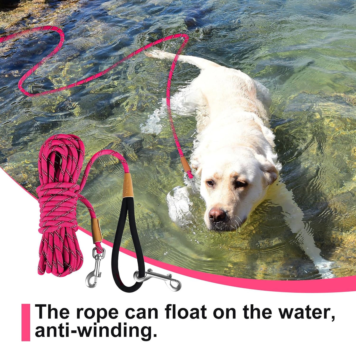 Long Dog Leash Reflective Rope Training Lead 15ft 30ft 50ft Check Cord – Essentials for Dogs - Pink / 15ft x 3/8inch - image 3