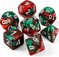 QMAY DND Dice Set - 7Pcs Blue Mix White Polyhedral Dice with Black Dice Bag – Fun for Kids & Family - Red and Green