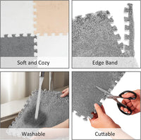 Amylove 18 Pcs Plush Foam Interlocking Carpet Tiles, Beige, Pink - White, Light Gray, Camel - image 3