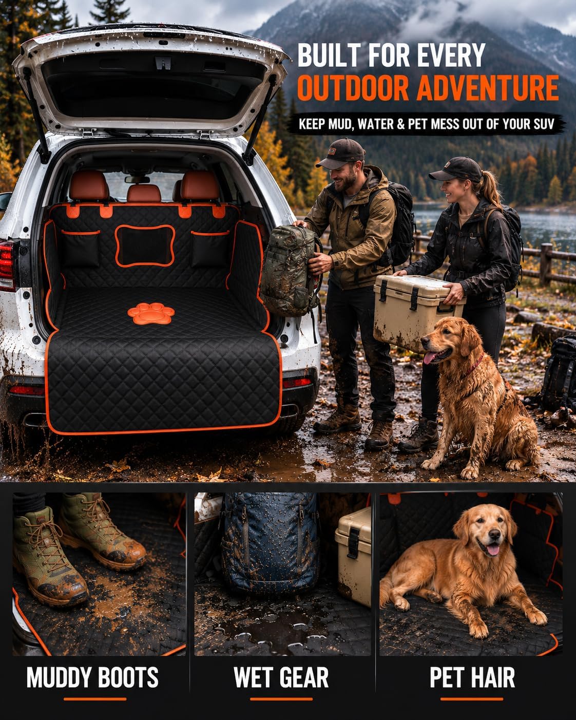 SUV Cargo Liner for Dogs,Waterproof Dog Trunk Cover with Side Flaps – Essentials for Dogs - Dog Paw / L - image 2