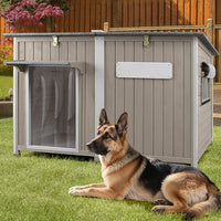 Large Dog House Outdoor XL Wooden Dog House with Weatherproof Asphalt Roof, Chew-Resistant Frame, Removable Floor, for Medium to Large Dogs Indoor Outdoor Use (Grey, 55.1"L x 33.1"W x 34.8"H)