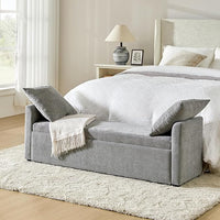 HULALA HOME Modern Storage Bench with Throw Pillows, 59.4" Extra Long Bedroom Ottoman Bench for End of Bed, Comfy Upholstered Footstool for Living Room Dining Room Entryway, Grey