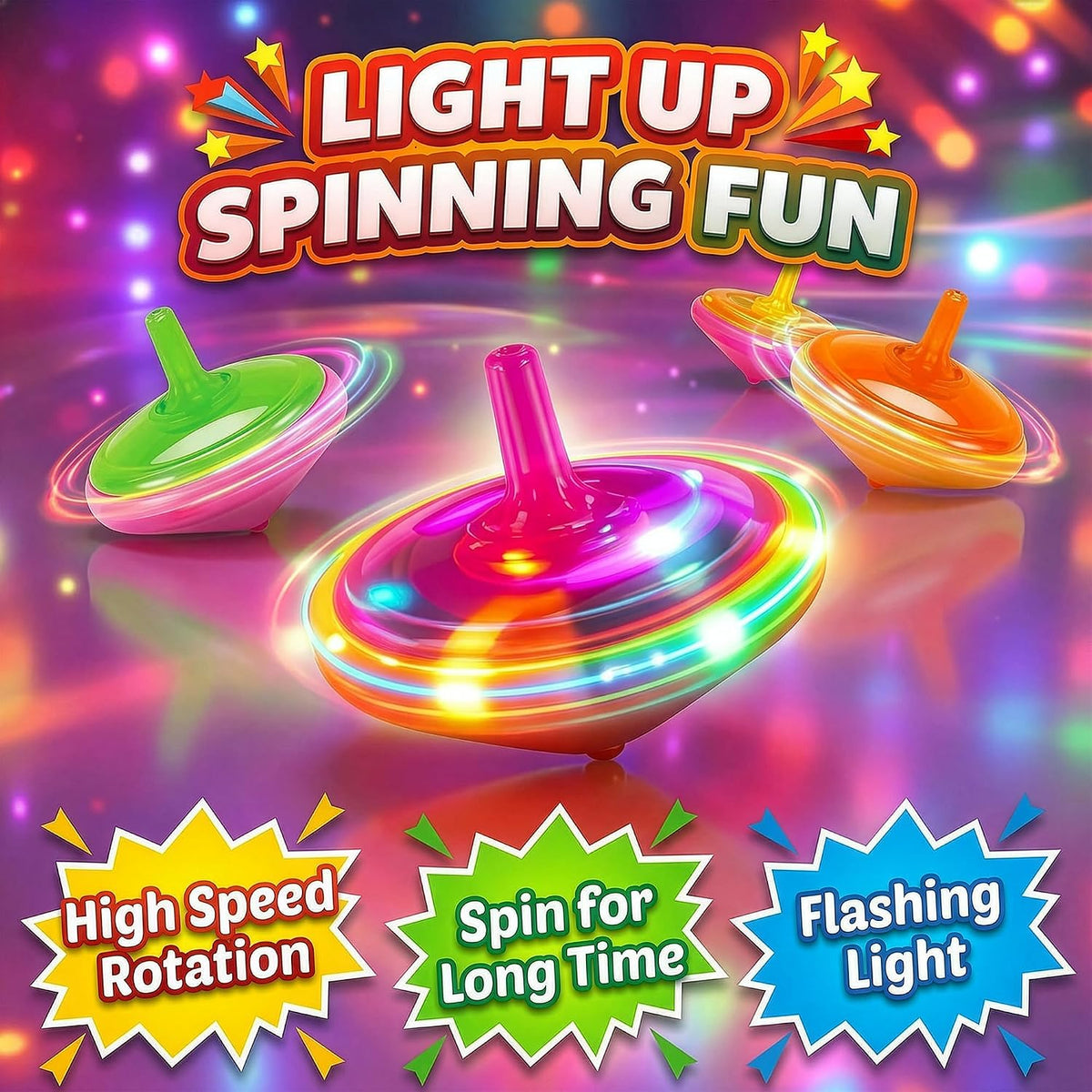 LED Flashing Spinning Tops for Kids - Classic - 50 Piece - image 2