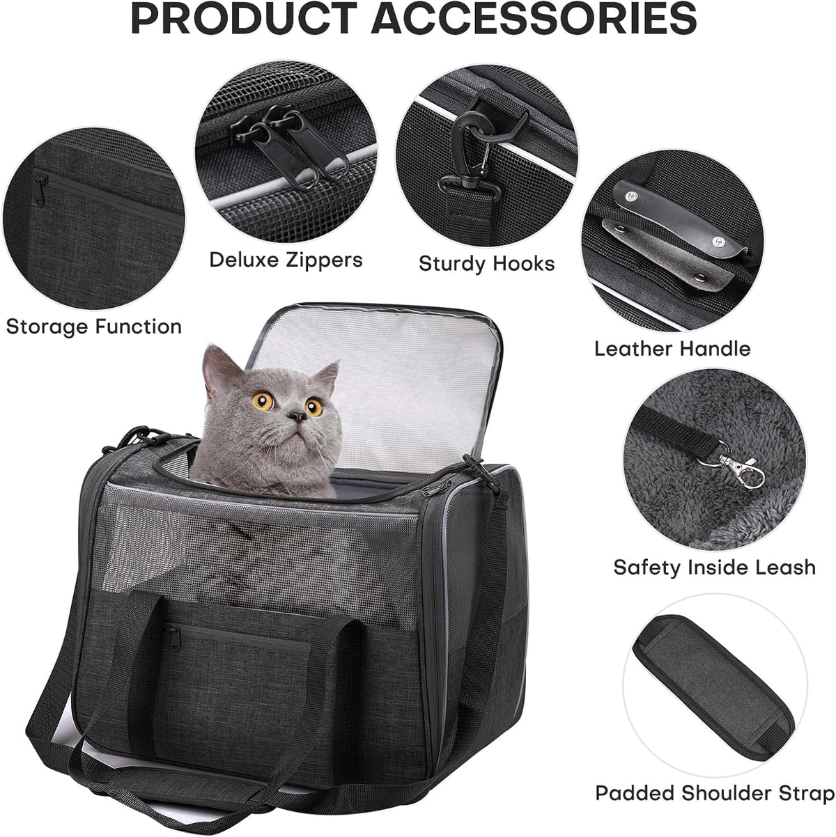 JUNGYOUN Premium Cat Carrier - Dark Grey / 18.0"L x 12.5"W x 14.0"H - image 2