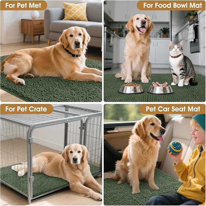 IM HOME Extra Large 60" x 36" Olive Dog Door Mats for Muddy Paws, Chenille Absorbent Dog Mat, Non Slip Heavy Mud Mat for Dogs, Soft Pet Bed Mat for Entryway, Mud Paws, Inside Floor