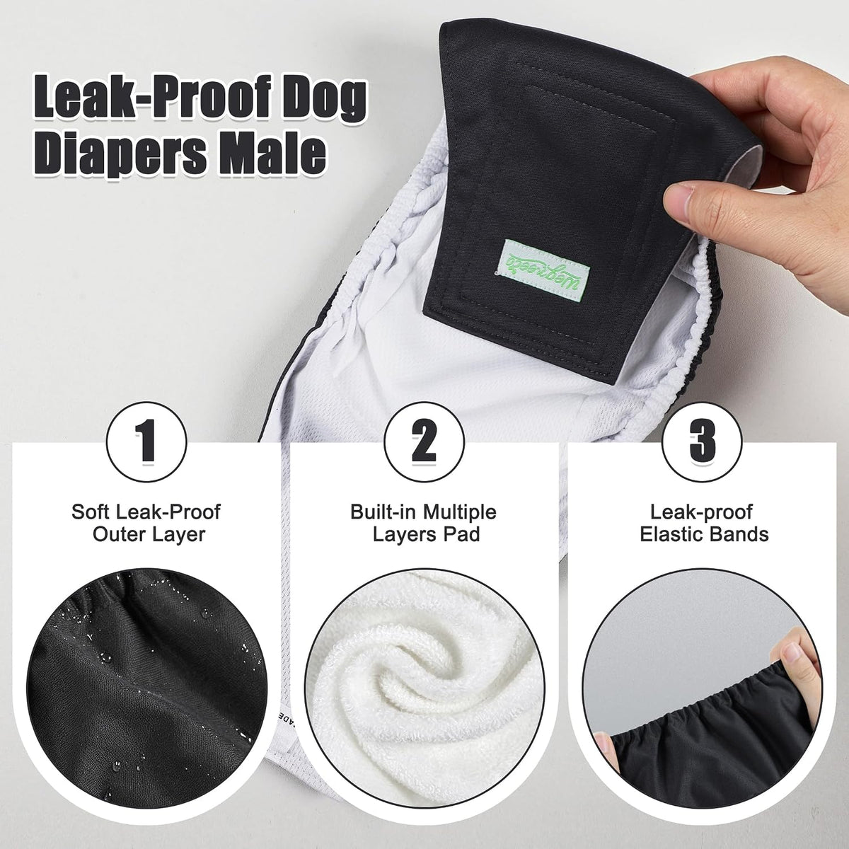 Wegreeco Washable Male Dog Belly Band - Small / Black, Charcoal, Navy - image 2