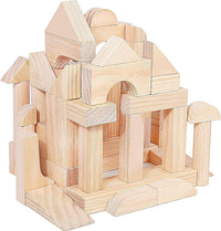Migargle 64-piece large hardwood building blocks set in a wooden storage tray