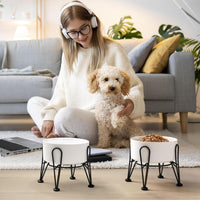 Elevated Dog Bowls, Ceramic Raised Dog Bowl Set with Anti-Slip and Non-Tip Metal Stand, 2 Pack Pet - White / 3.6 Cups | 2 Pack | For Medium Dogs - image 3