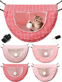 Unittype 2 Pieces Cat Cage Hammock Hanging Pet Bed, 2 Styles - Pink Dots / 2