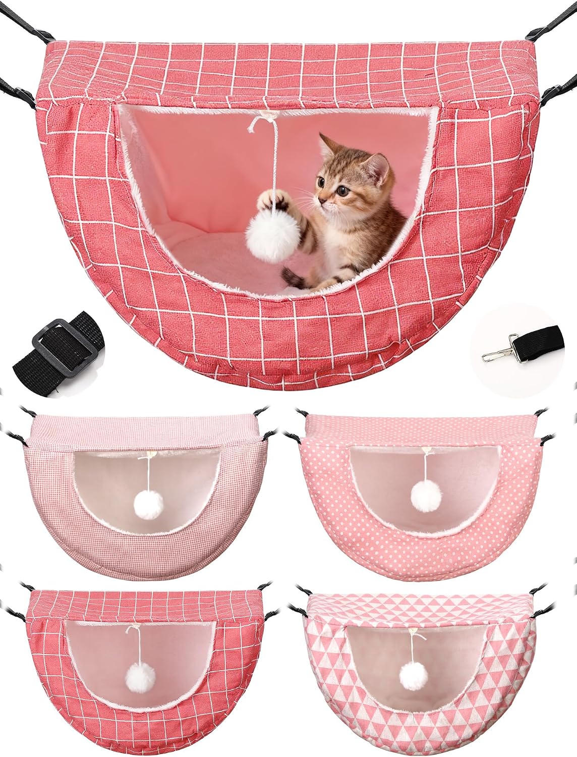 Unittype 2 Pieces Cat Cage Hammock Hanging Pet Bed, 2 Styles - Pink Dots / 2