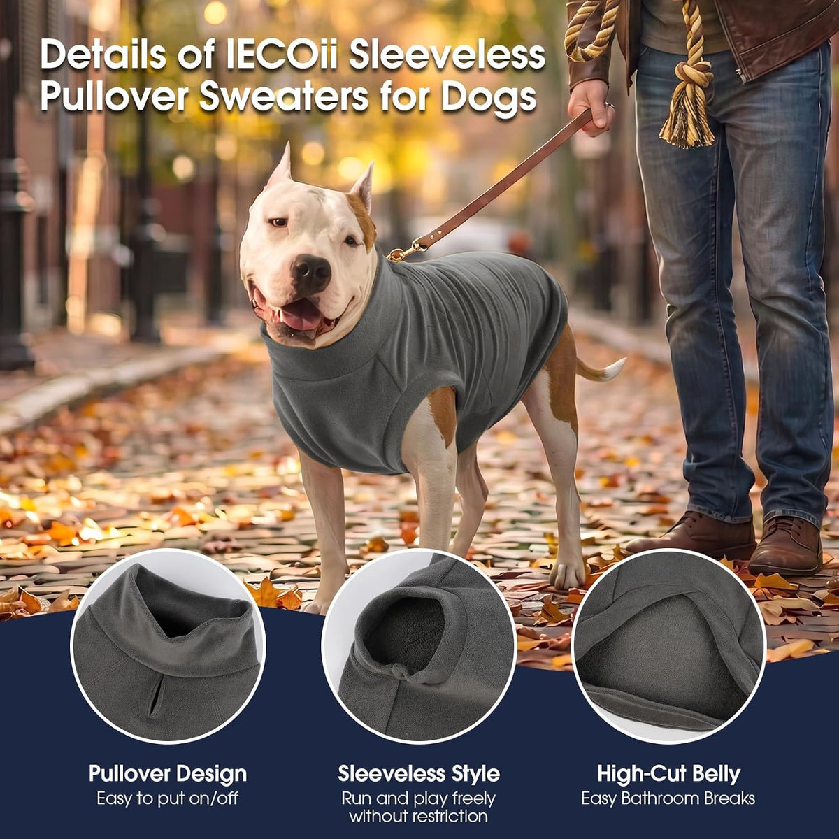 2 Pack 3XL Fleece Dog Sweater for Labrador, Leash Hole - Dark Grey & Light Grey / XXX-Large(Chest Girth: 26.4") - image 2