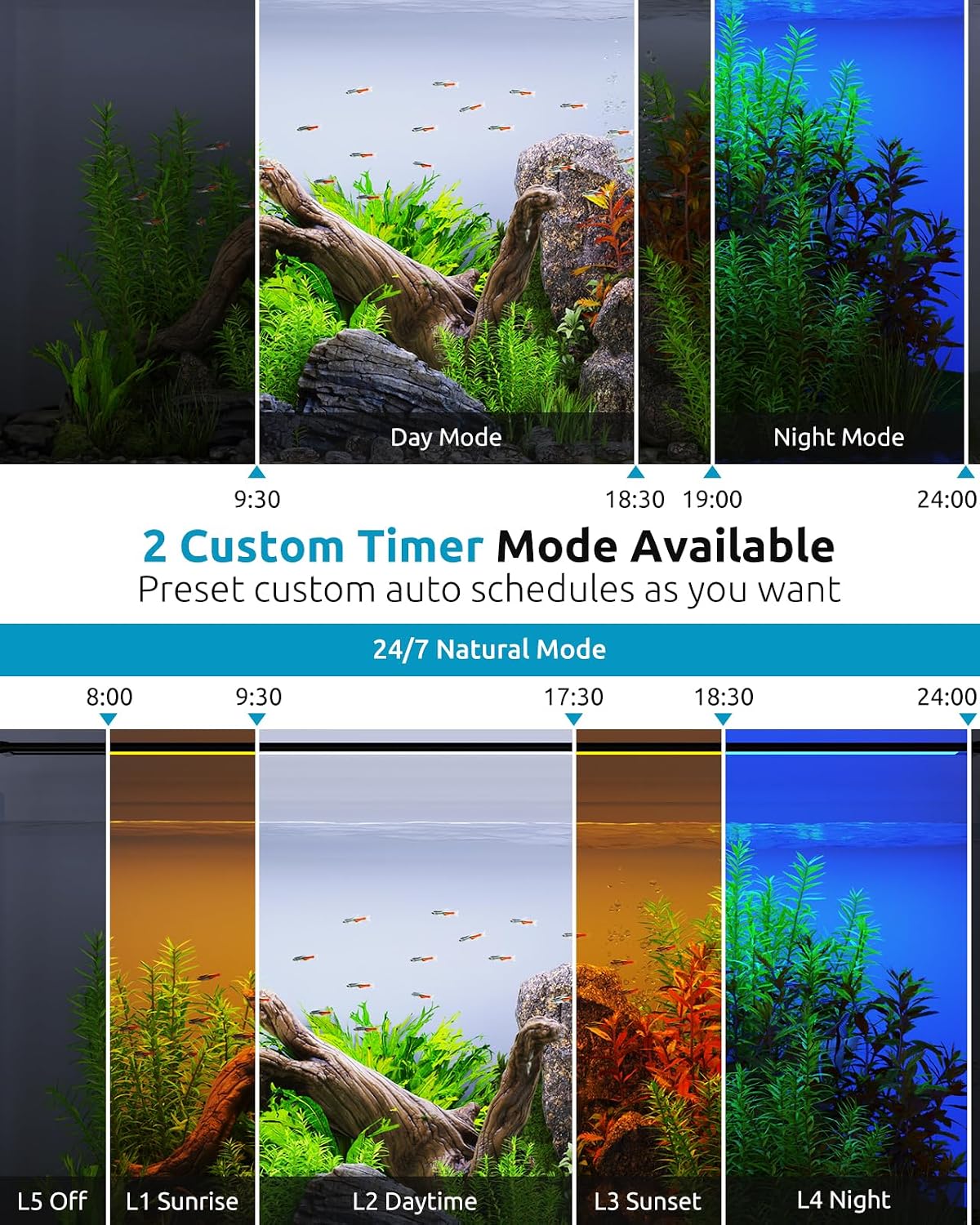 SEAOURA LED Aquarium Light with 24/7 Timer for 18-24in Fish Tank – Essentials for Fish - For 12-18in Tank - image 2