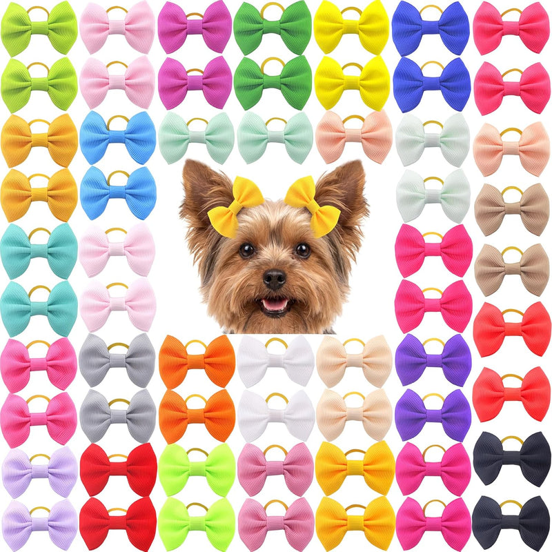 Puppy Hair Bows Small Dog Mini Rubber Bands Doggie Bowknot Pet - 60pcs Solid dog bows