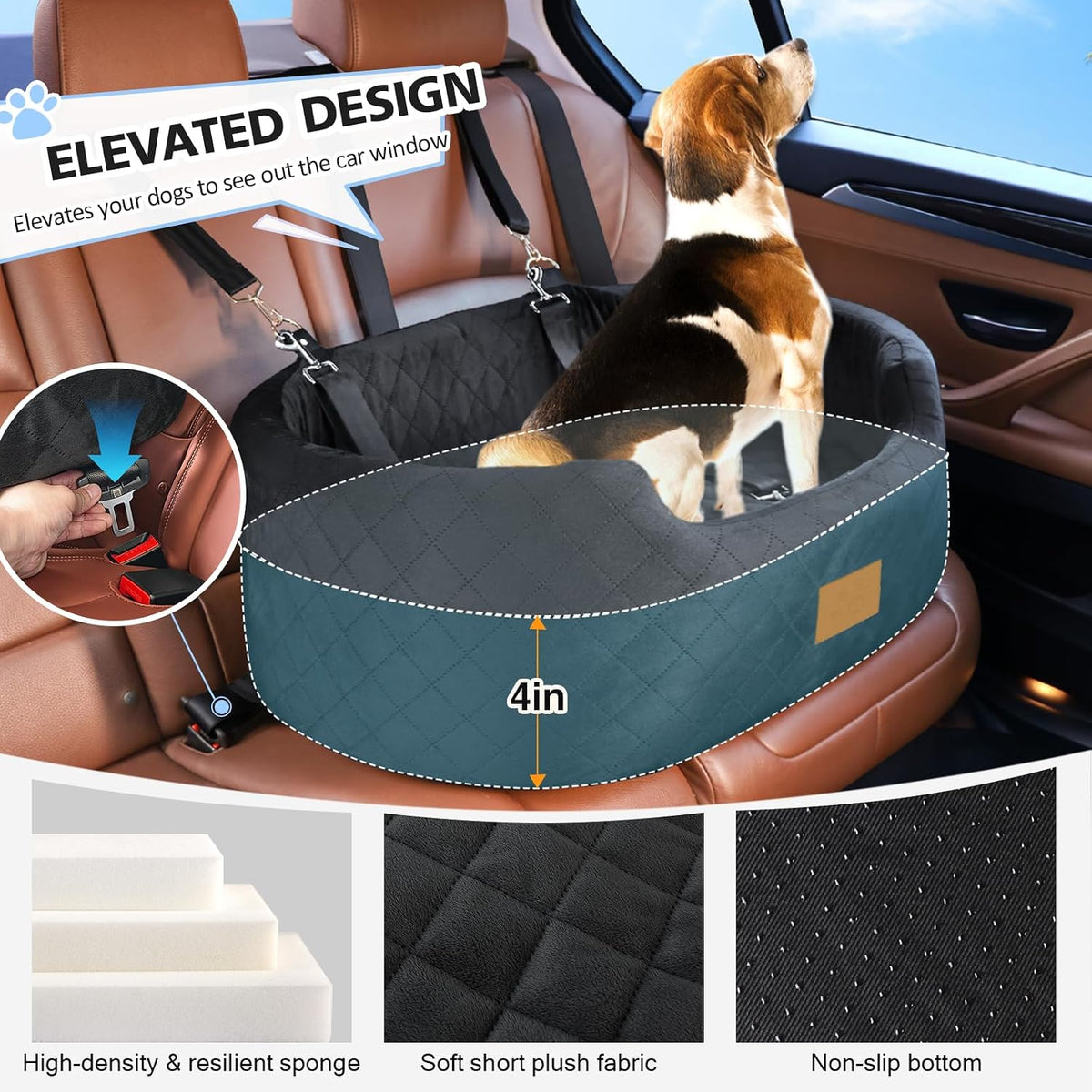Dog Car Seat for Medium Dogs Up to 50 lbs - Black - image 3
