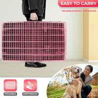 FDW, 48" Foldable Metal Dog Crate, Cage for XL Dogs - Pink / 42 Inch Double Door - image 4