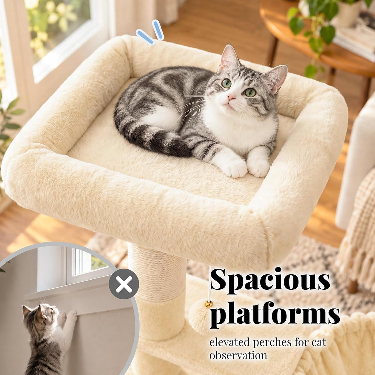 Hey-brother Cat Tree, Multi-Level Sisal Covered Scratching Posts - Beige / 60.6 Inches - image 3