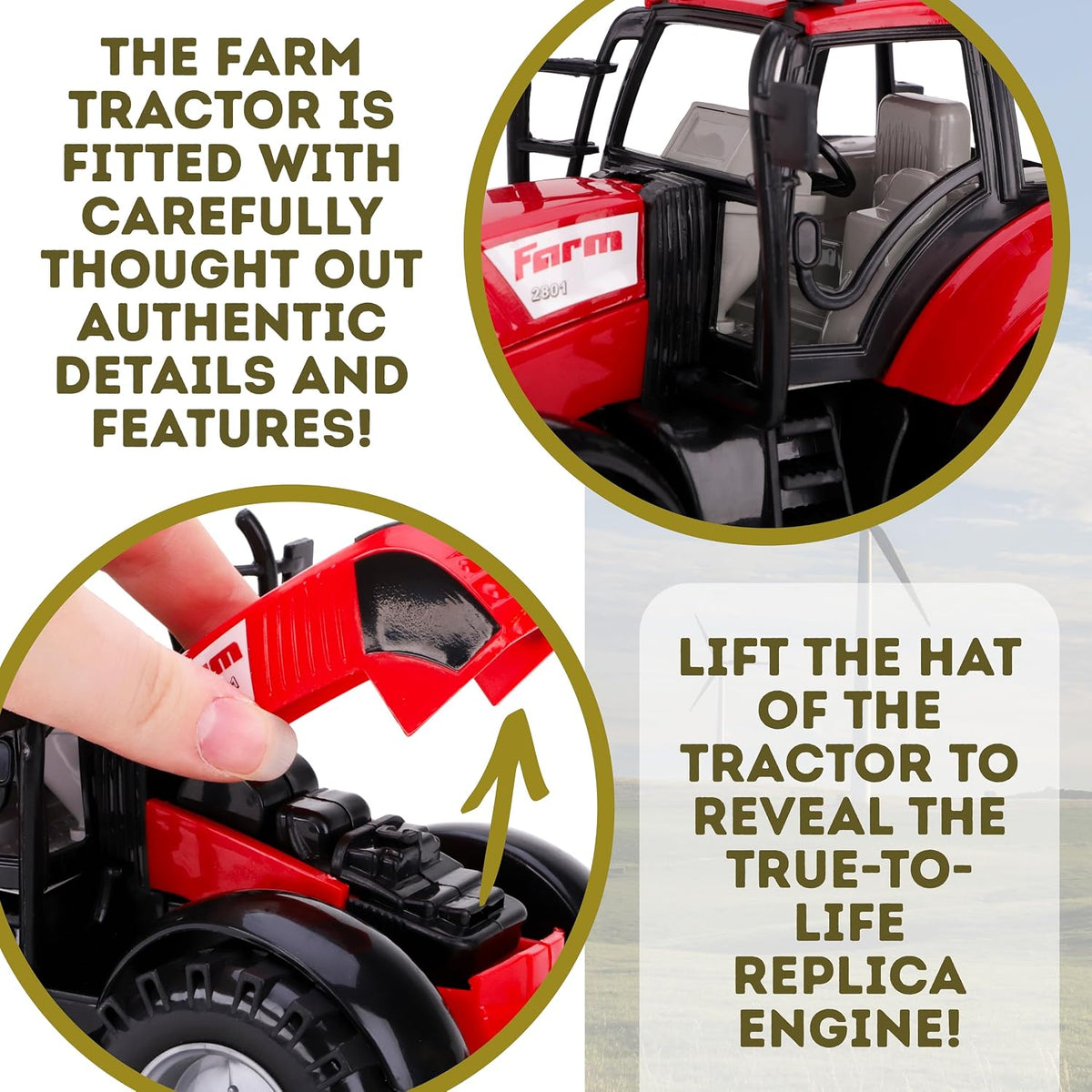 ToylandⓇ Friction Powered Farm Tractor with Opening Bonnet - Red - image 4
