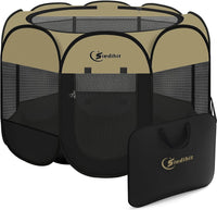 Siedihit Dog Cat Playpen, Puppy Pet Playpen Indoor for Small Dog Crate Tent Cage Outdoor, Portable - Black Khaki / Extra Large