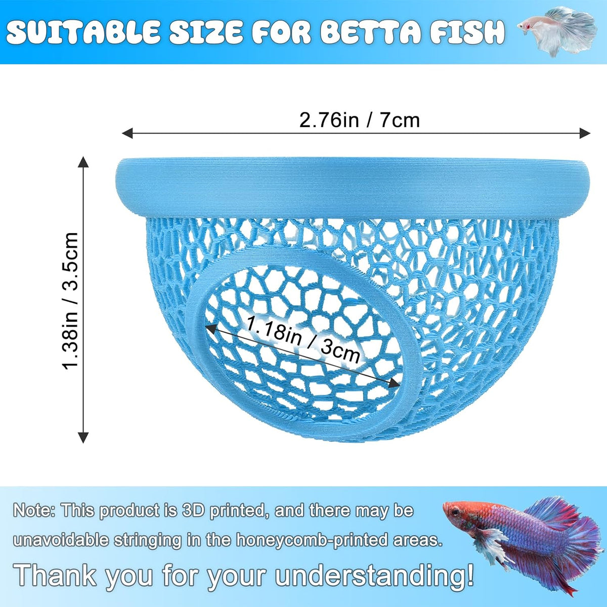 Floating Betta Hide & Shrimp Cave, 3D Printed Aquarium Decor - Blue - image 2