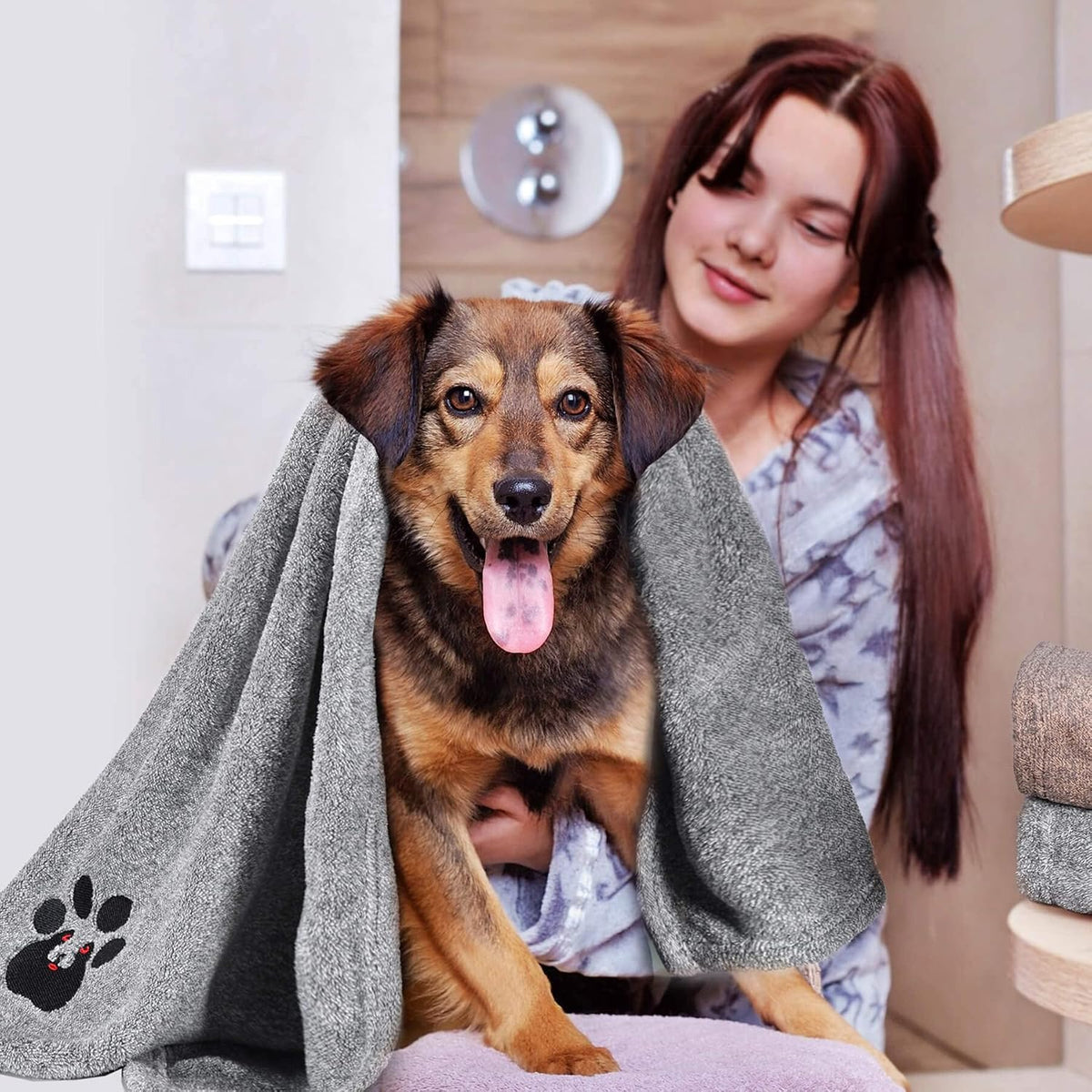 Dogvingpk Dog Towels for Drying Dogs 2 Pack - Grey and Brown / M-36" * 28" - image 3