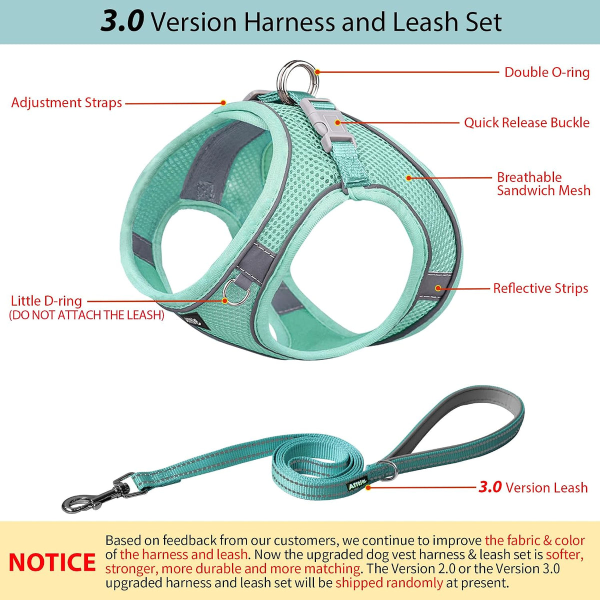 AIITLE Small Dog Harness and Leash Set, Step-in Puppy Pet Vest - XL(Chest: 19.5 - 23.5") / Pure Turquoise - image 2