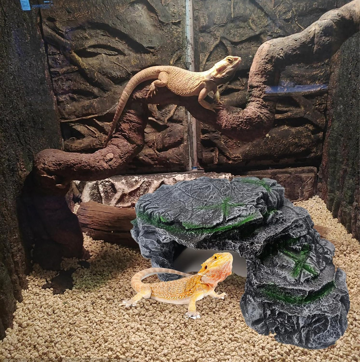 Turtle Basking Platform,Resin Bearded Dragon Basking Platform Reptile Habitat Cave Climbing Ramp - hideout / Gray - image 2