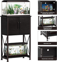 5-10 Gallon Fish Tank Stand, Metal Double Aquarium Stand with Cabinet for Fish Tank Accessories Storage, Heavy Duty 20.5" L* 11.02" W Tabletop, 500LBS Capacity Black PG06YGB
