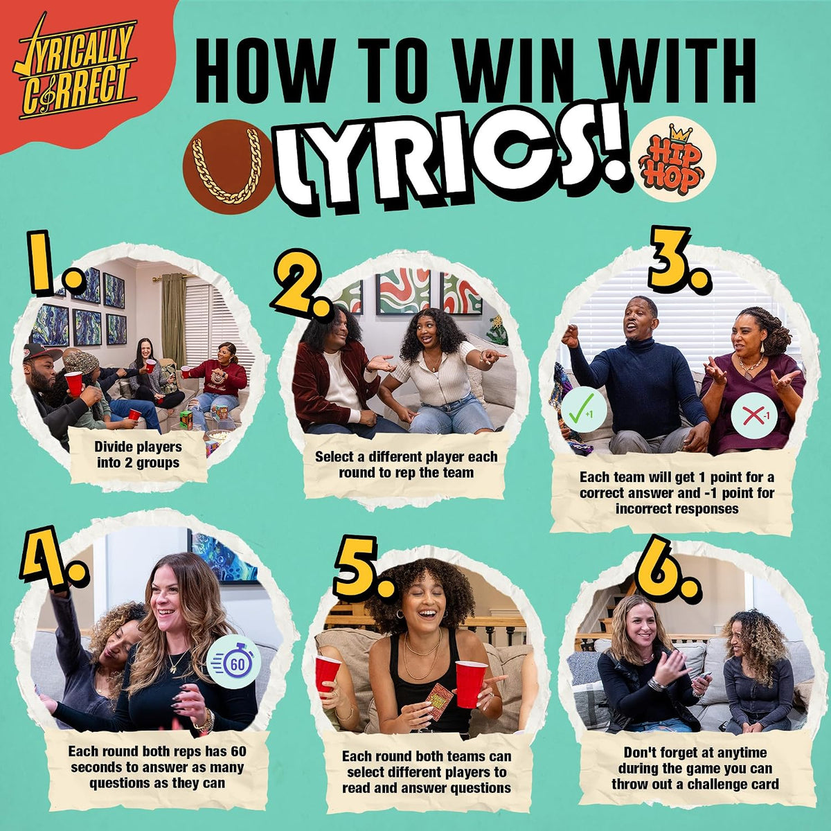 Lyrically Correct 90s and 2000s hip-hop and R&B music trivia card game box and cards - view 28