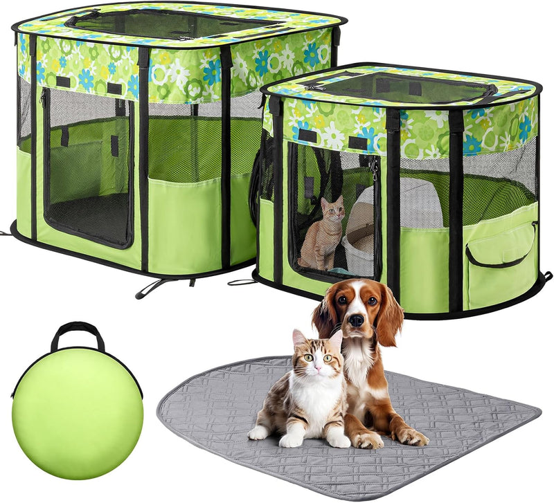 Portable Cat Playpen, Foldable Indoor Outdoor Pet Tent with 2 Areas – Essentials for Cats - 32 x 24 x 22 inch and 22.5 x 18 x 18 inch