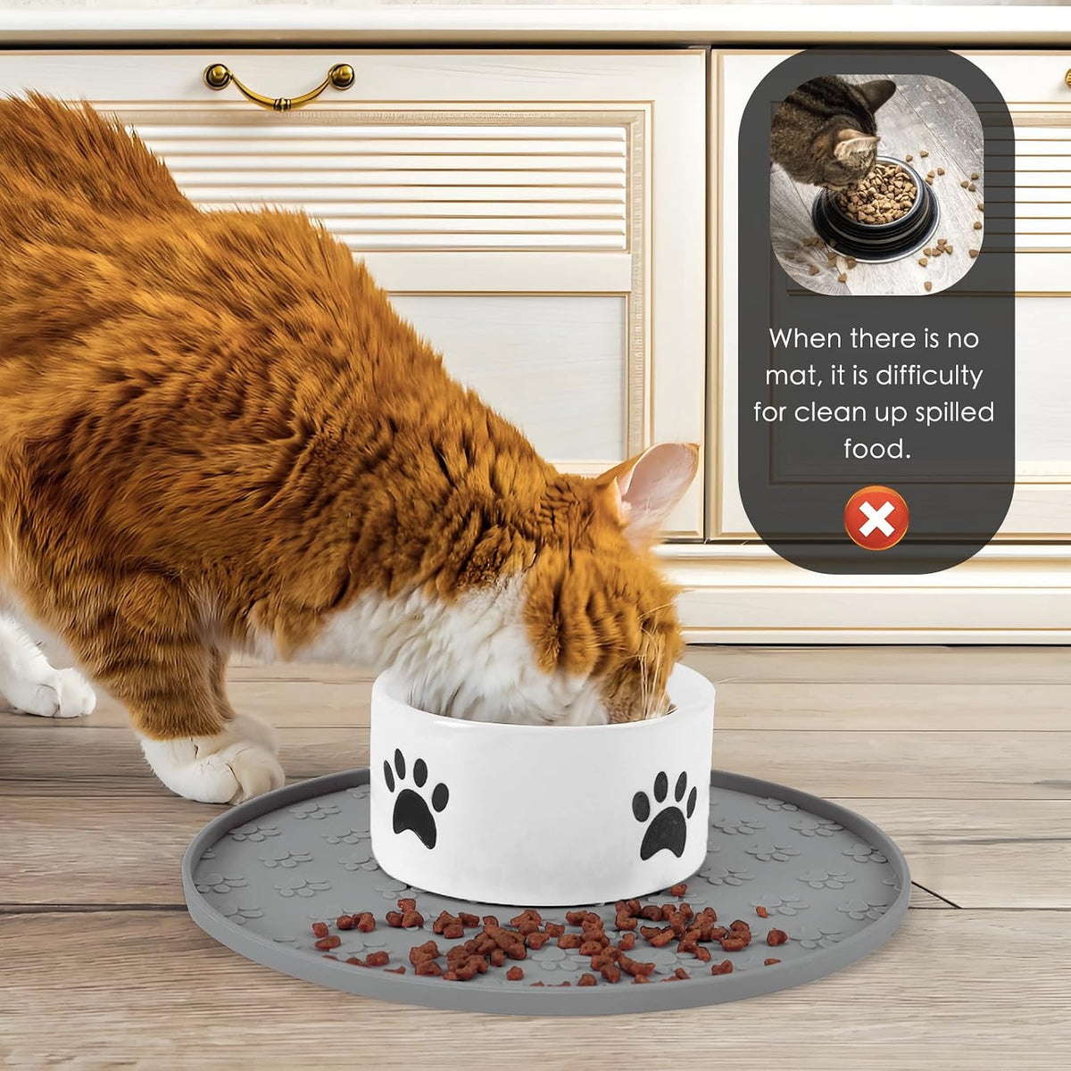 Silicone Pet Food Mat - Waterproof Dog & Cat Feeding Mat with High Lip to Prevent Spills & Protect - Grey - image 4
