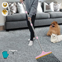 Carpet Rake for Pet Hair Removal, Reusable Carpet Scraper Broom – Essentials for Dogs - Pink