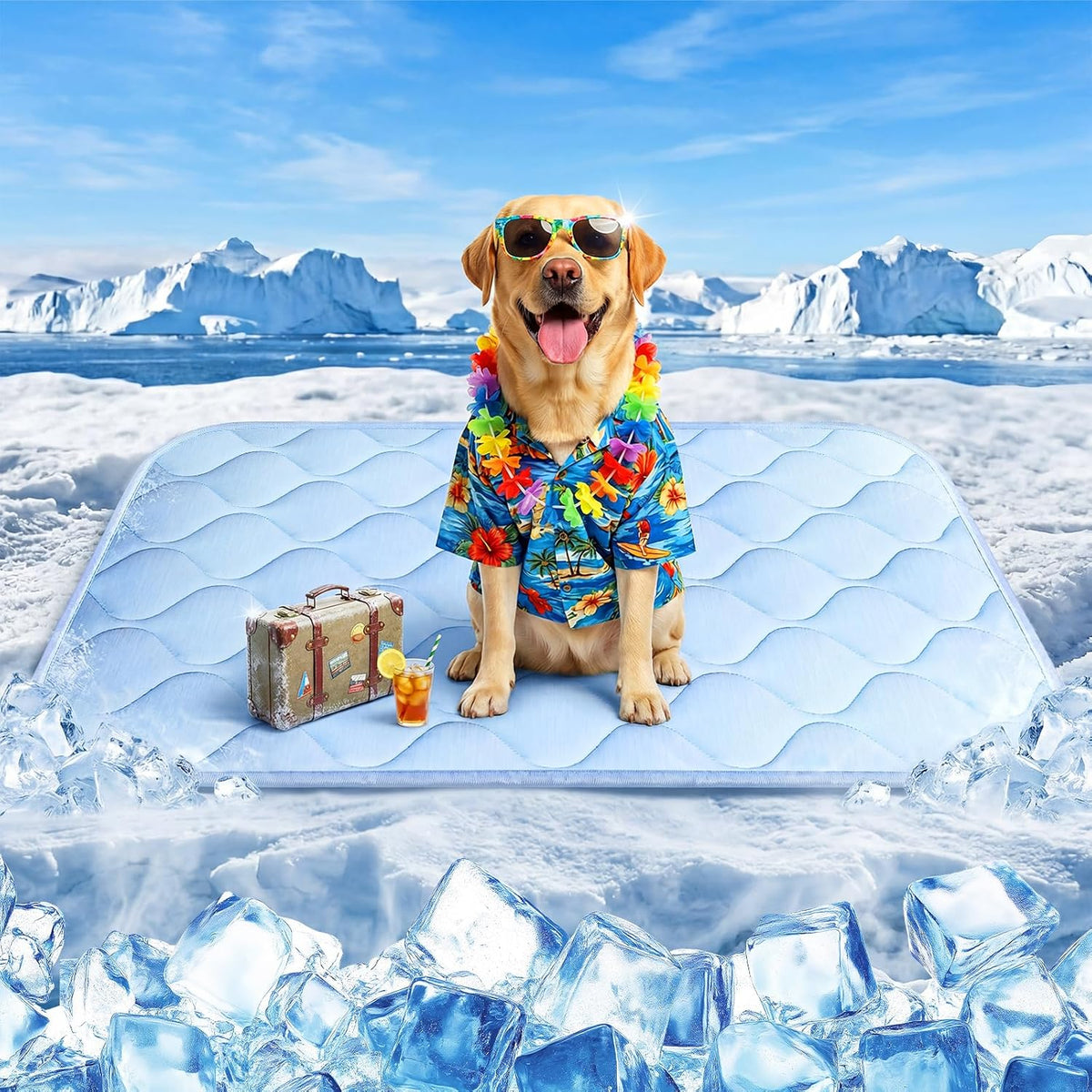 Dog Cooling Mat for Large Dogs - Ice Blue Wave Stitching / Large