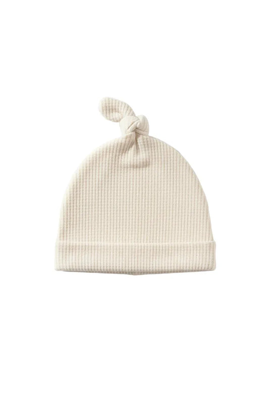 Cream Waffle Knit Newborn Baby Knot Hat - BIG FRENCHIES