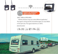 Digital Wireless Backup Camera System, Dual HD 720P Camera with Infrared Night Vision and Wide Viewing Angles, 7inch Wireless Monitor Split Screen for Trailer, RVs, Camper, 5th Wheel, etc