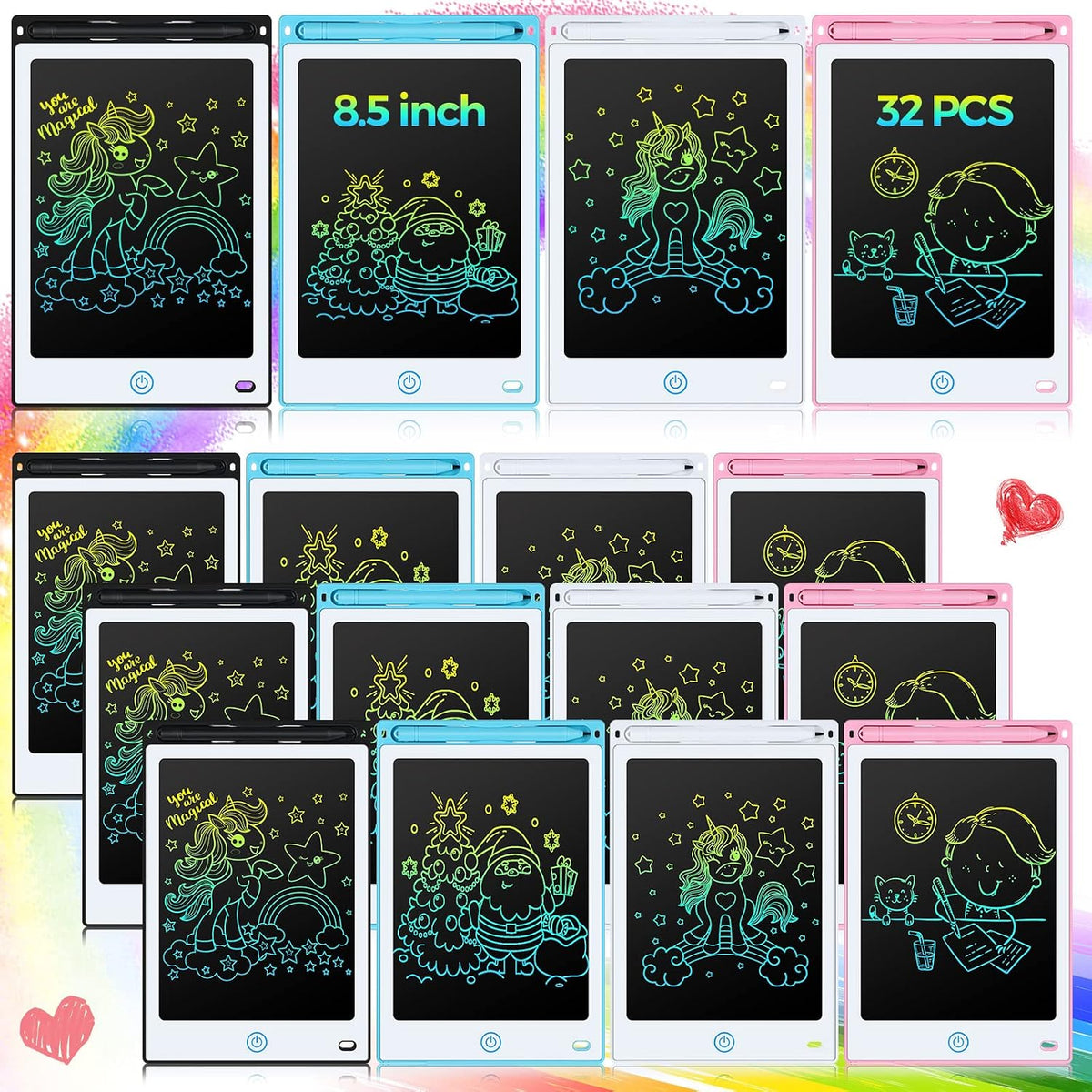 Zhehao LCD writing tablets for kids, 32 colorful 8.5 inch erasable doodle boards - view 3