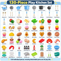 130Pcs Kitchen Playset, Toddler Pretend Cooking Play Pots, Pans - Blue / 130 Pcs - image 2