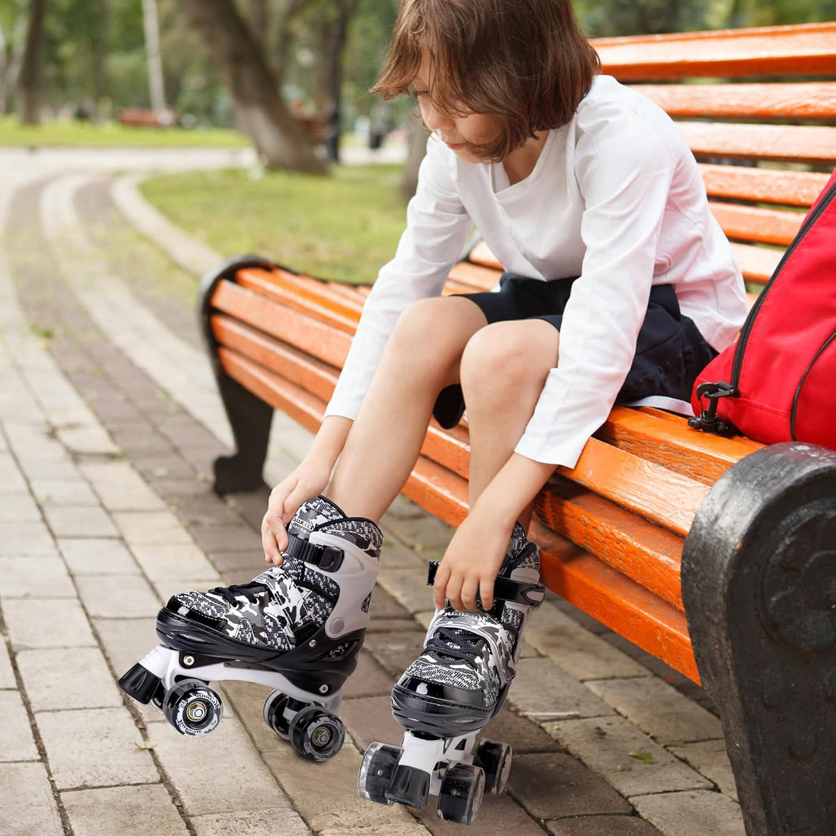 Kuxuan Adjustable Roller Skates with Fun Illuminating Rollerskate - Camo Black / Medium - Big Kid(1-4US) - image 4