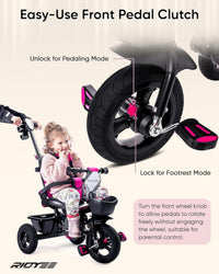 RIDYEE 7-in-1 toddler tricycle with push handle, canopy and rubber tires - view 9